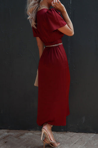 Stilla | Elegant Solid Slids Fold O Hals A-linie Kjoler