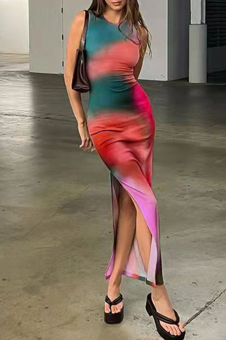 Stilla | Sexet Tie Dye Print O Hals A-linje Kjoler