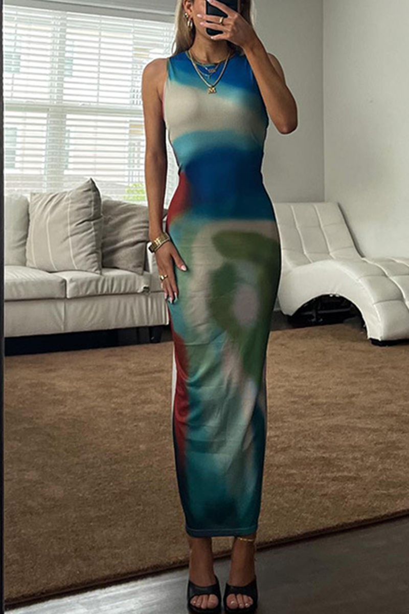 Stilla | Sexet Tie Dye Print O Hals A-linje Kjoler