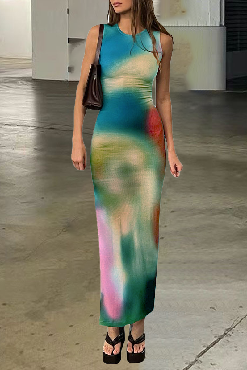 Stilla | Sexet Tie Dye Print O Hals A-linje Kjoler