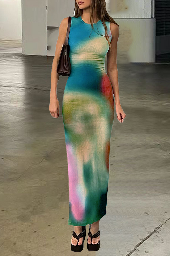 Stilla | Sexet Tie Dye Print O Hals A-linje Kjoler