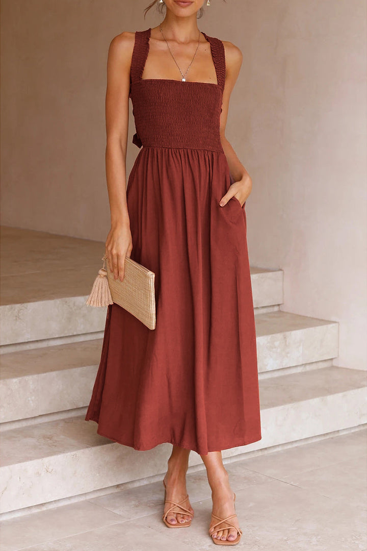 Stilla | Afslappet Solid Patchwork Halter Talje Skirt Kjoler