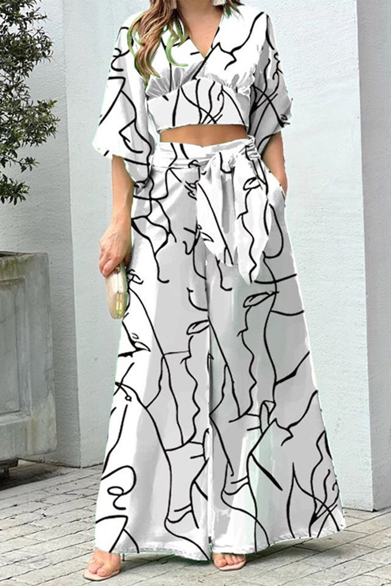 Stilla | Elegant Print Frenulum V-hals Halv Ærme to Stykker