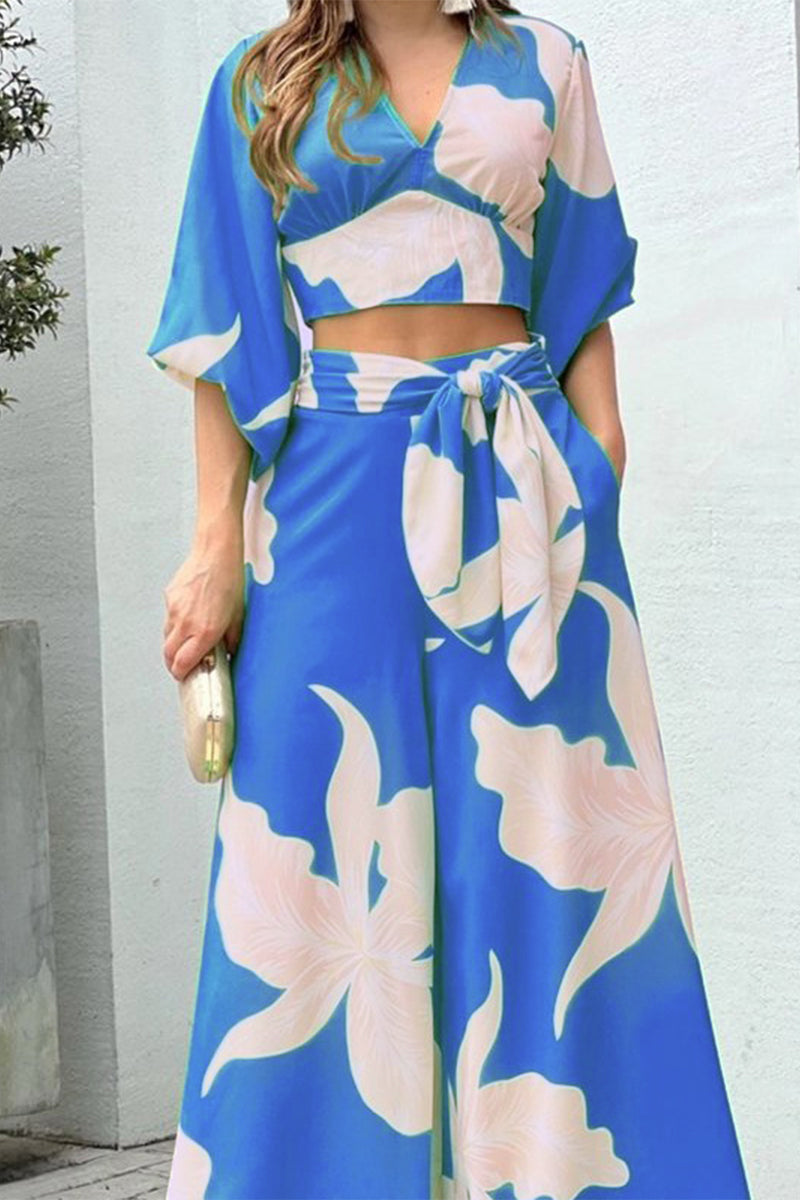 Stilla | Elegant Print Frenulum V-hals Halv Ærme to Stykker