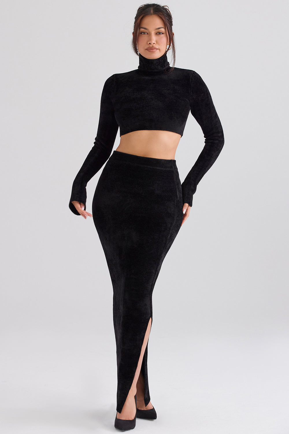 Stilla | Chenille Crop Top Med Maxi Nederdel
