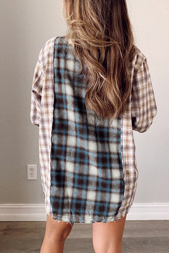 Stilla | Casual Tartan mønster Patchwork toppe med ombukket krave