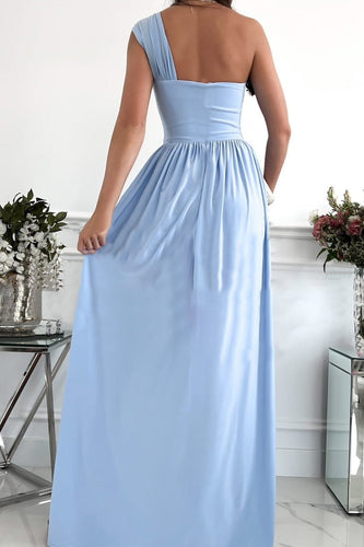Stilla | Elegant Formelt Fast Asymmetrisk Ensfarvet One Shoulder Uregelmæssig Kjole Kjoler
