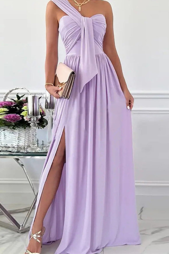 Stilla | Elegant Formelt Fast Asymmetrisk Ensfarvet One Shoulder Uregelmæssig Kjole Kjoler