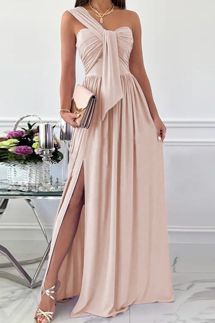 Stilla | Elegant Formelt Fast Asymmetrisk Ensfarvet One Shoulder Uregelmæssig Kjole Kjoler