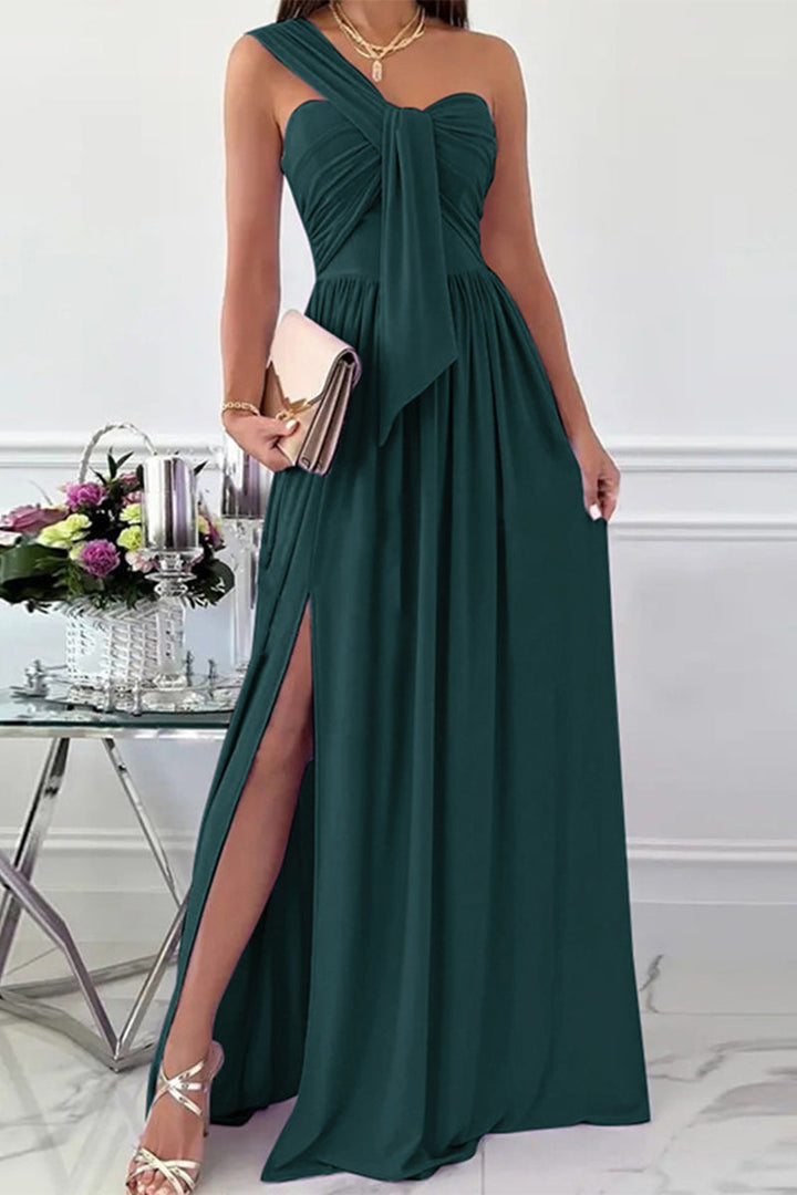 Stilla | Elegant Formelt Fast Asymmetrisk Ensfarvet One Shoulder Uregelmæssig Kjole Kjoler