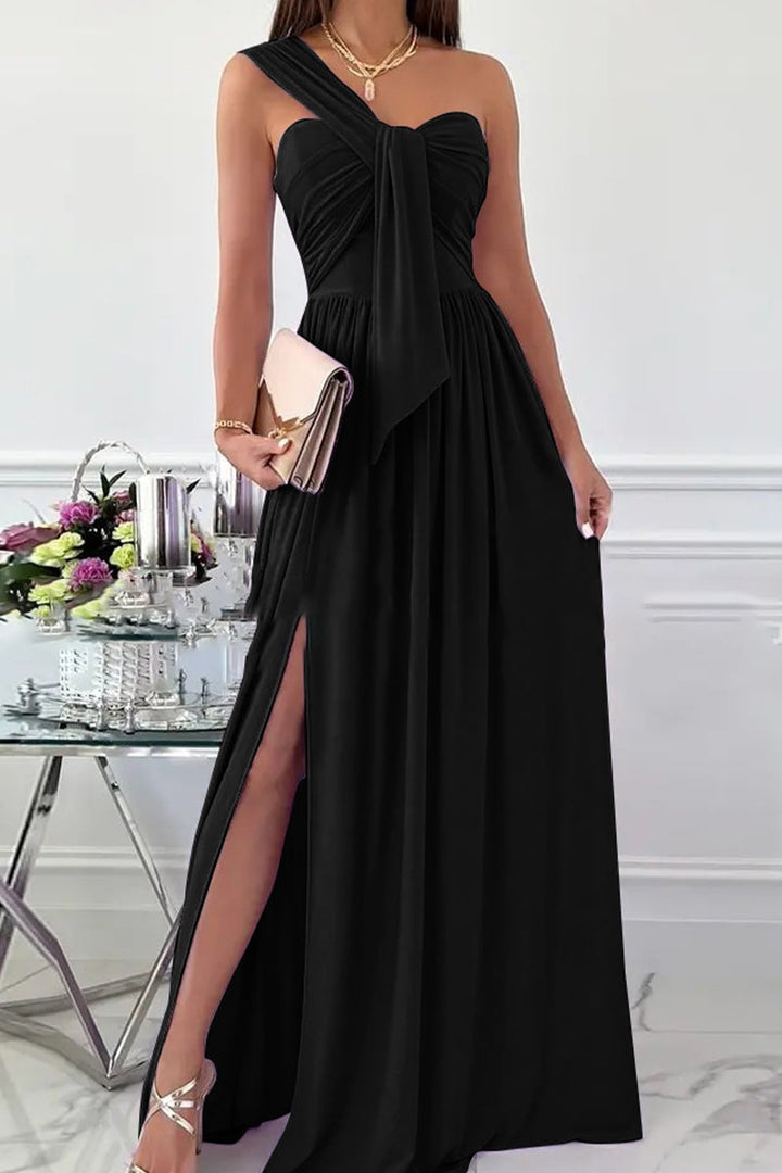 Stilla | Elegant Formelt Fast Asymmetrisk Ensfarvet One Shoulder Uregelmæssig Kjole Kjoler