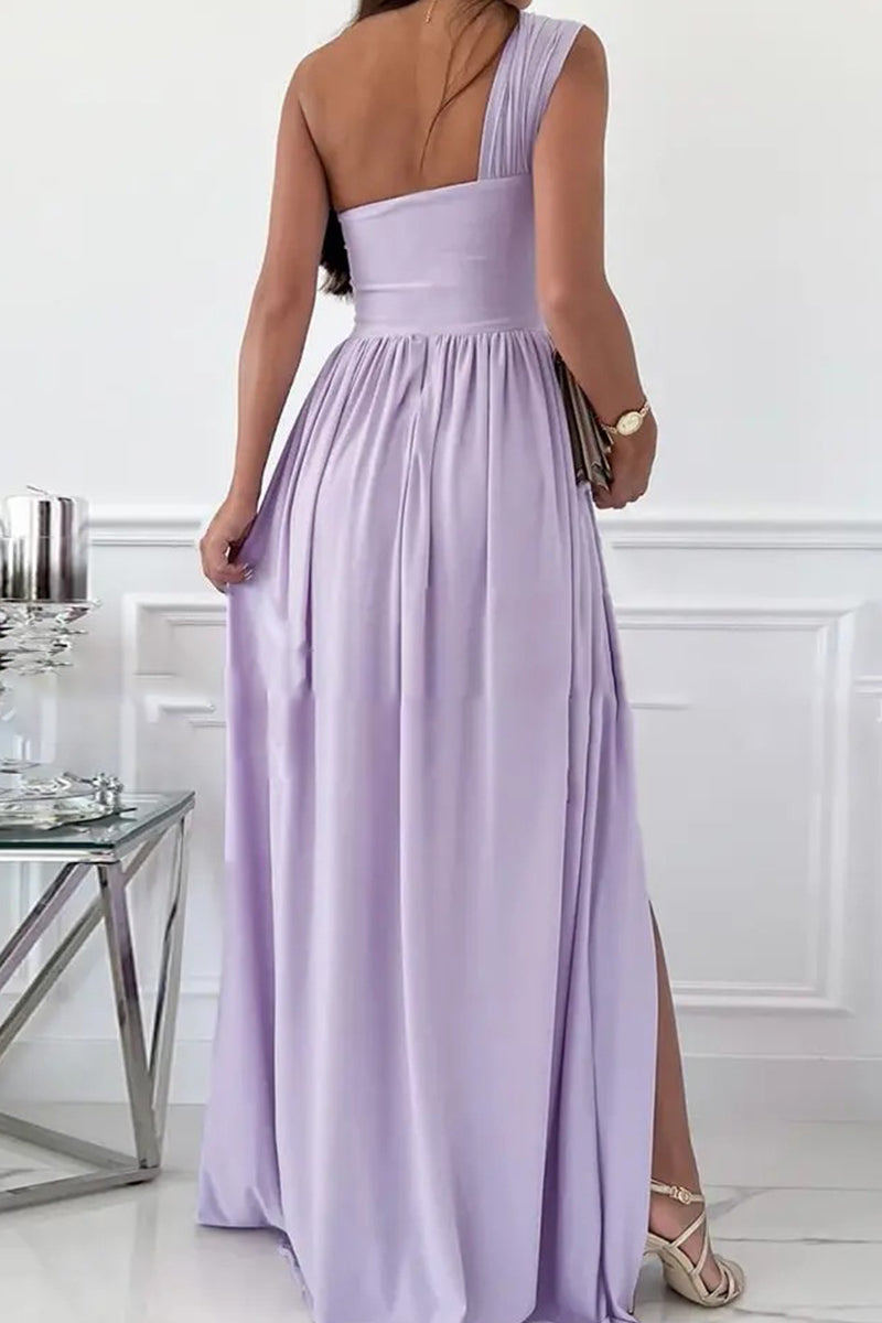 Stilla | Elegant Formelt Fast Asymmetrisk Ensfarvet One Shoulder Uregelmæssig Kjole Kjoler