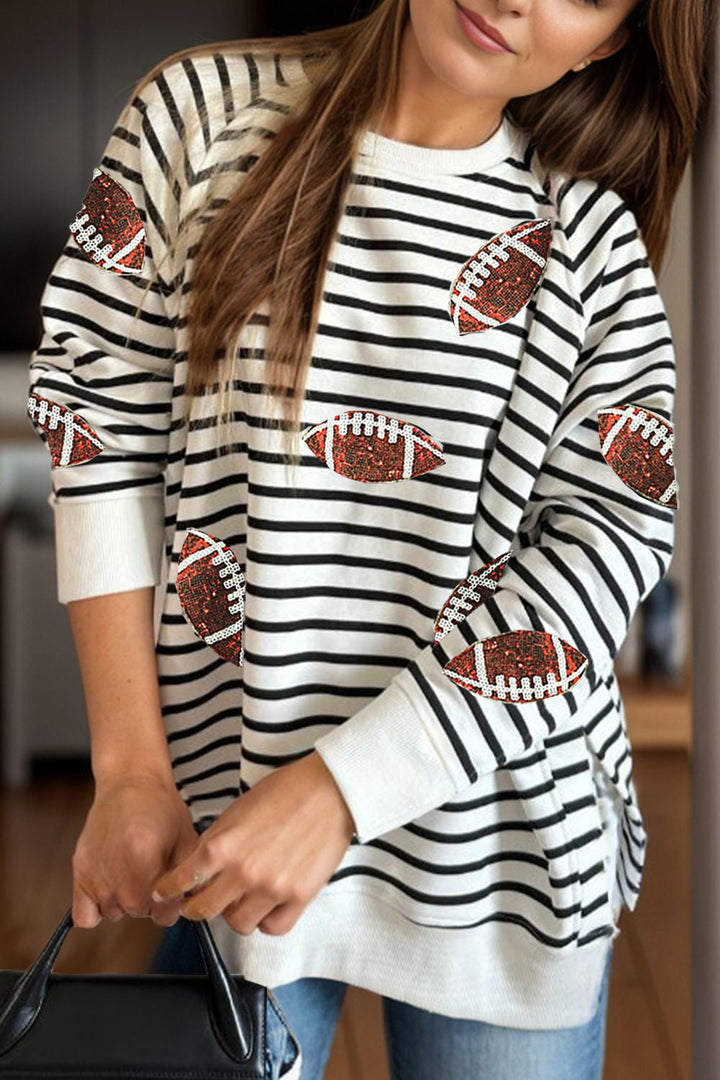 Stilla | Fodbold Sweatshirt Med Lange Ærmer og Stribede Pailletter