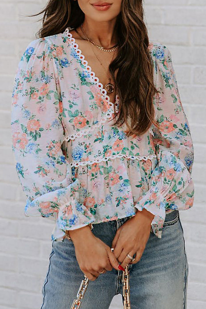 Stilla | Afslappet Sweet Print Tryk V-hals Toppe
