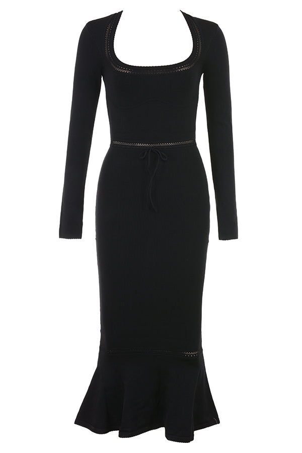 Stilla | Sort Elegante Strikket Midikjole