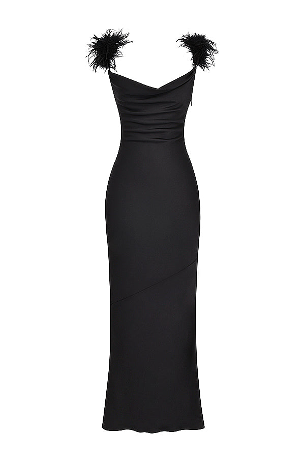 Stilla | Sort Satin Maxi Kjole