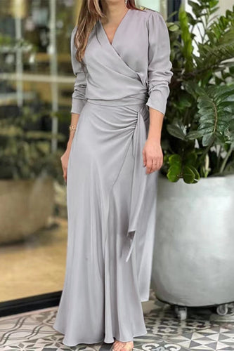 Stilla | Afslappet Elegant Solid Frenulum Asymmetrisk V-hals Uregelmæssig Kjole Kjoler