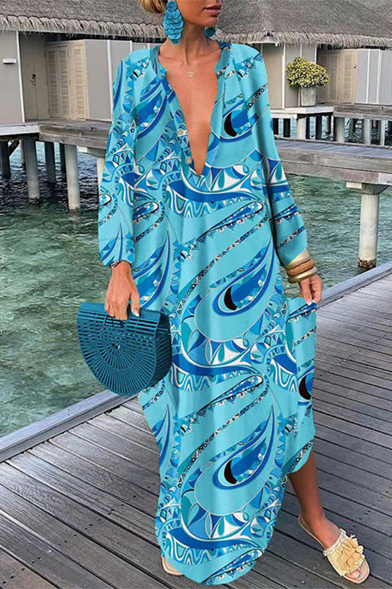 Stilla | Sexet Print Patchwork V-hals Lige Kjoler