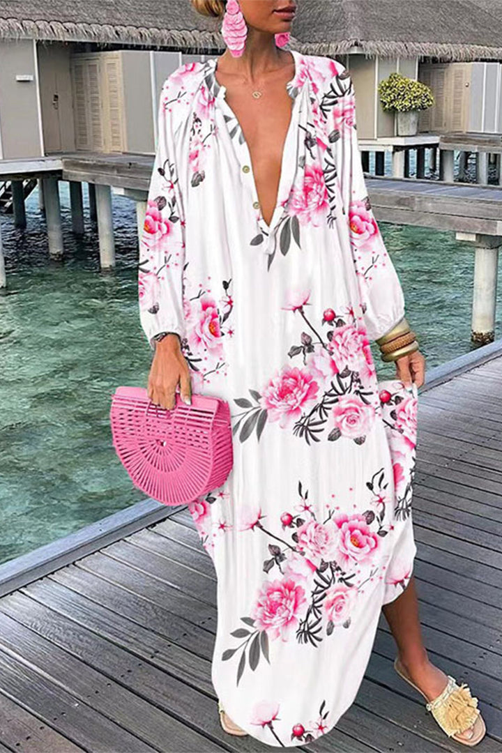 Stilla | Sexet Print Patchwork V-hals Lige Kjoler