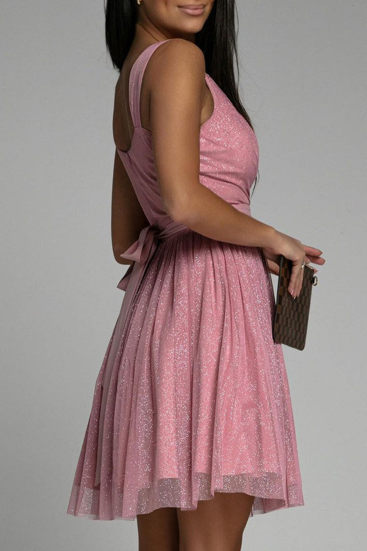 Stilla | Sexy Elegant Print Mesh V-hals Aftenkjole Kjoler