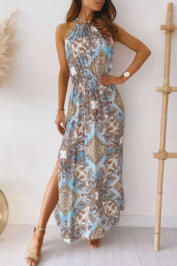 Stilla | Årgang Elegant Print Halter A-line Kjoler