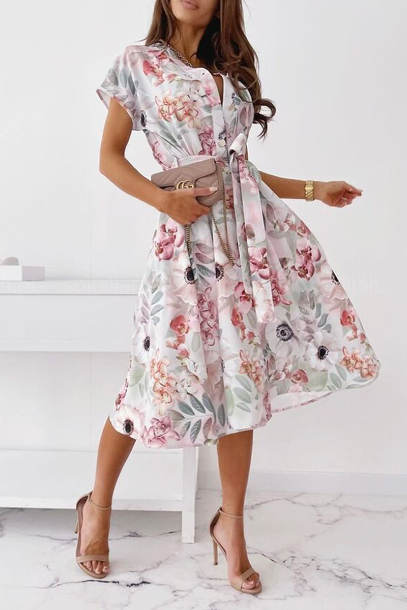 Stilla | Berømtheder Elegant Print Patchwork V-hals Skjorte Kjole Kjoler