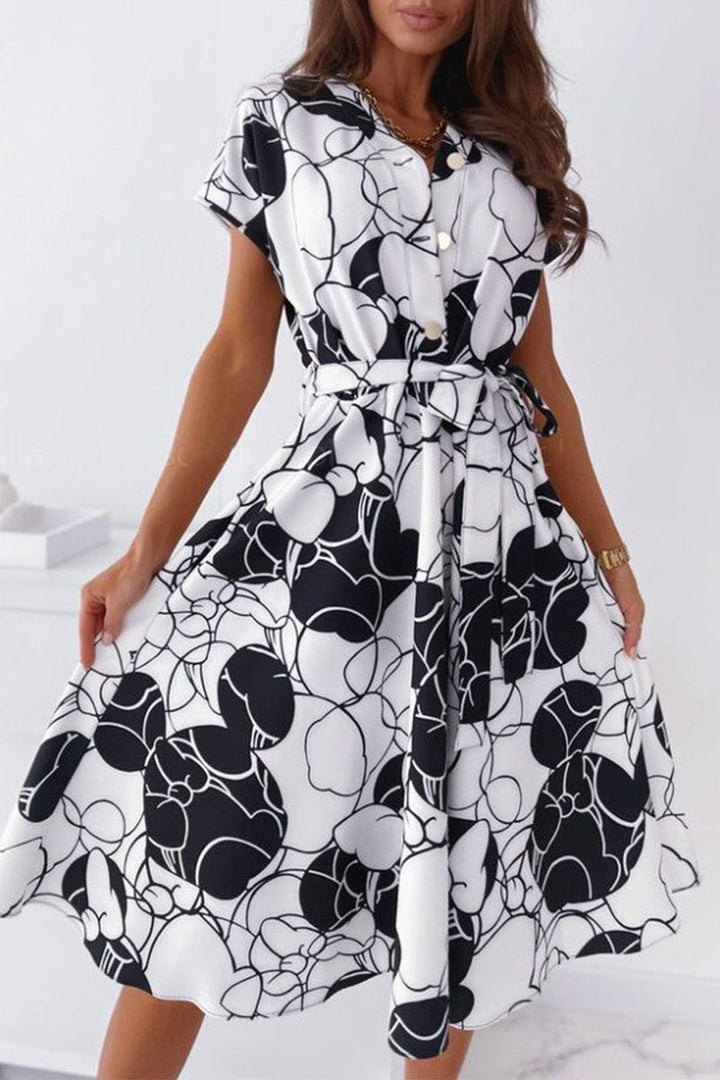 Stilla | Berømtheder Elegant Print Patchwork V-hals Skjorte Kjole Kjoler