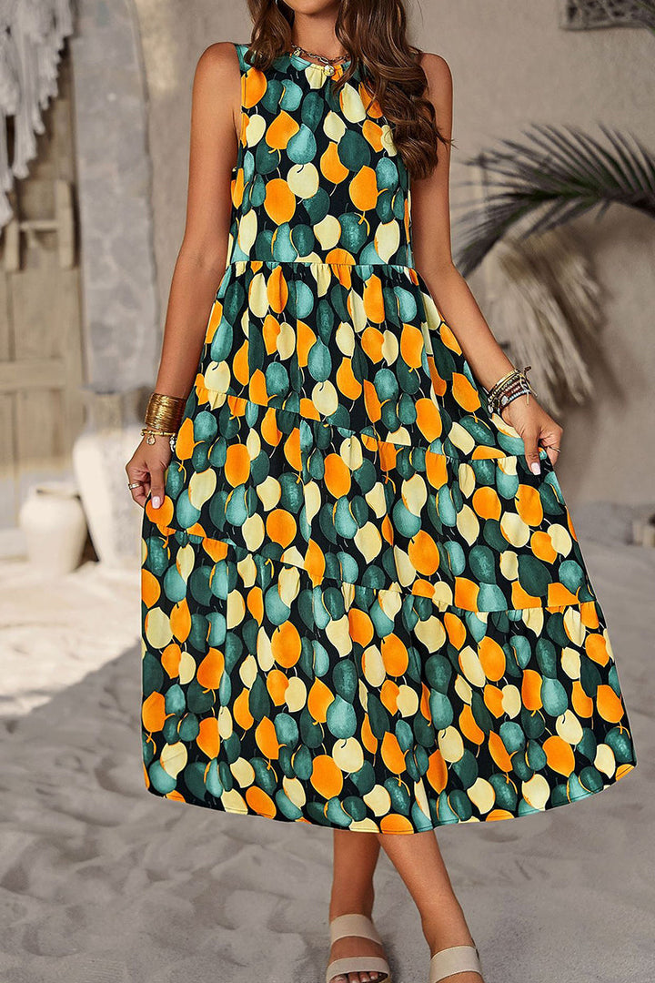 Stilla | Elegant Floral Lommekontrast O Hals A-linje Kjoler