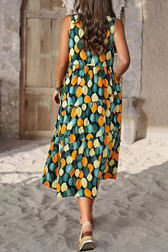 Stilla | Elegant Floral Lommekontrast O Hals A-linje Kjoler