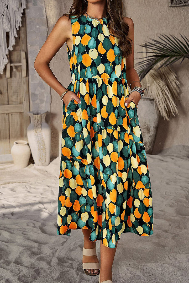 Stilla | Elegant Floral Lommekontrast O Hals A-linje Kjoler