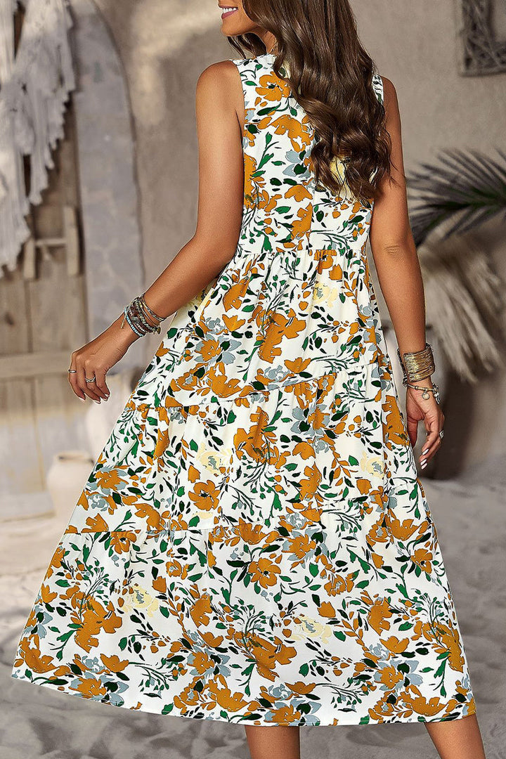 Stilla | Elegant Floral Lommekontrast O Hals A-linje Kjoler