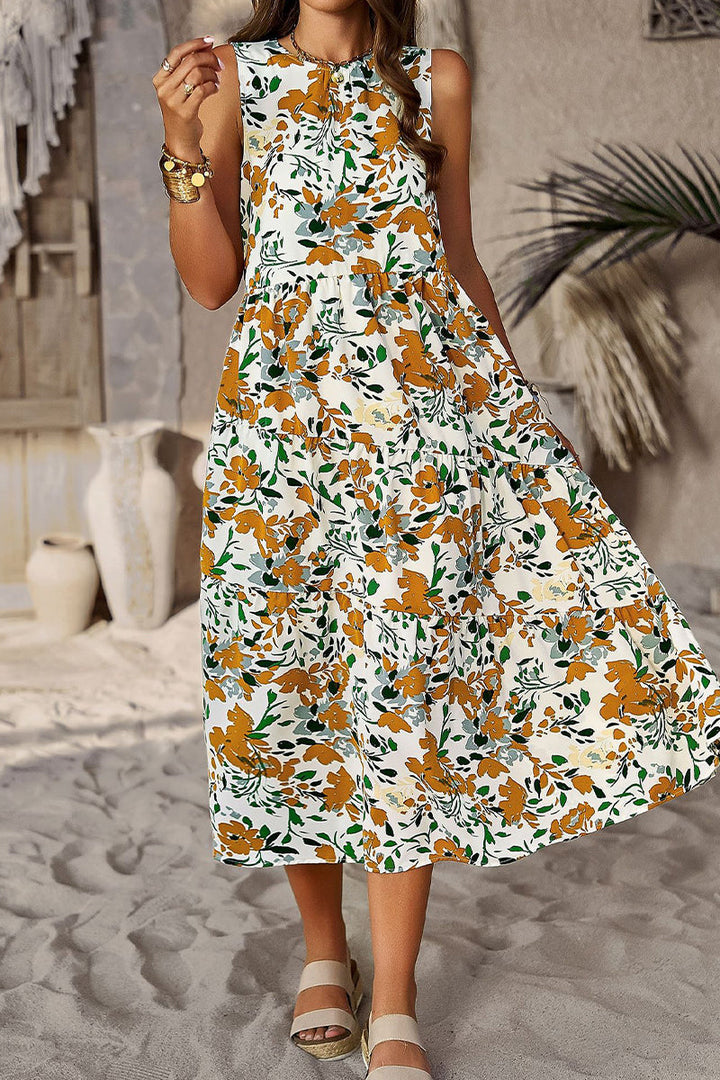 Stilla | Elegant Floral Lommekontrast O Hals A-linje Kjoler