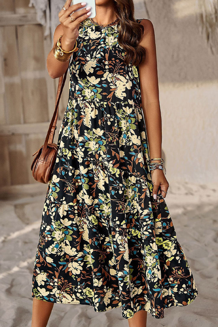 Stilla | Elegant Floral Lommekontrast O Hals A-linje Kjoler