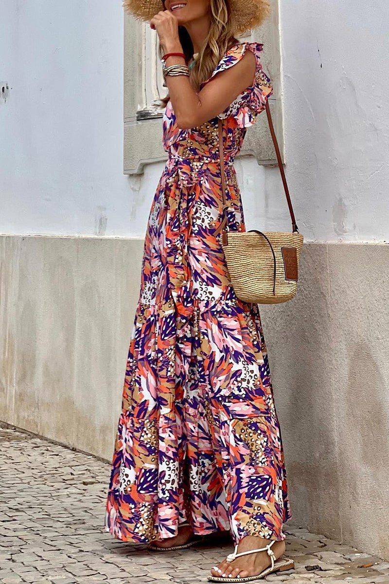 Stilla | Sød Elegant Print Patchwork V-hals Ærmeløs Kjole Kjoler