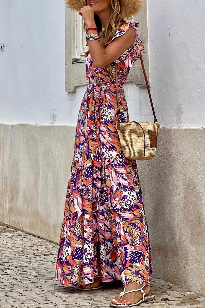 Stilla | Sød Elegant Print Patchwork V-hals Ærmeløs Kjole Kjoler
