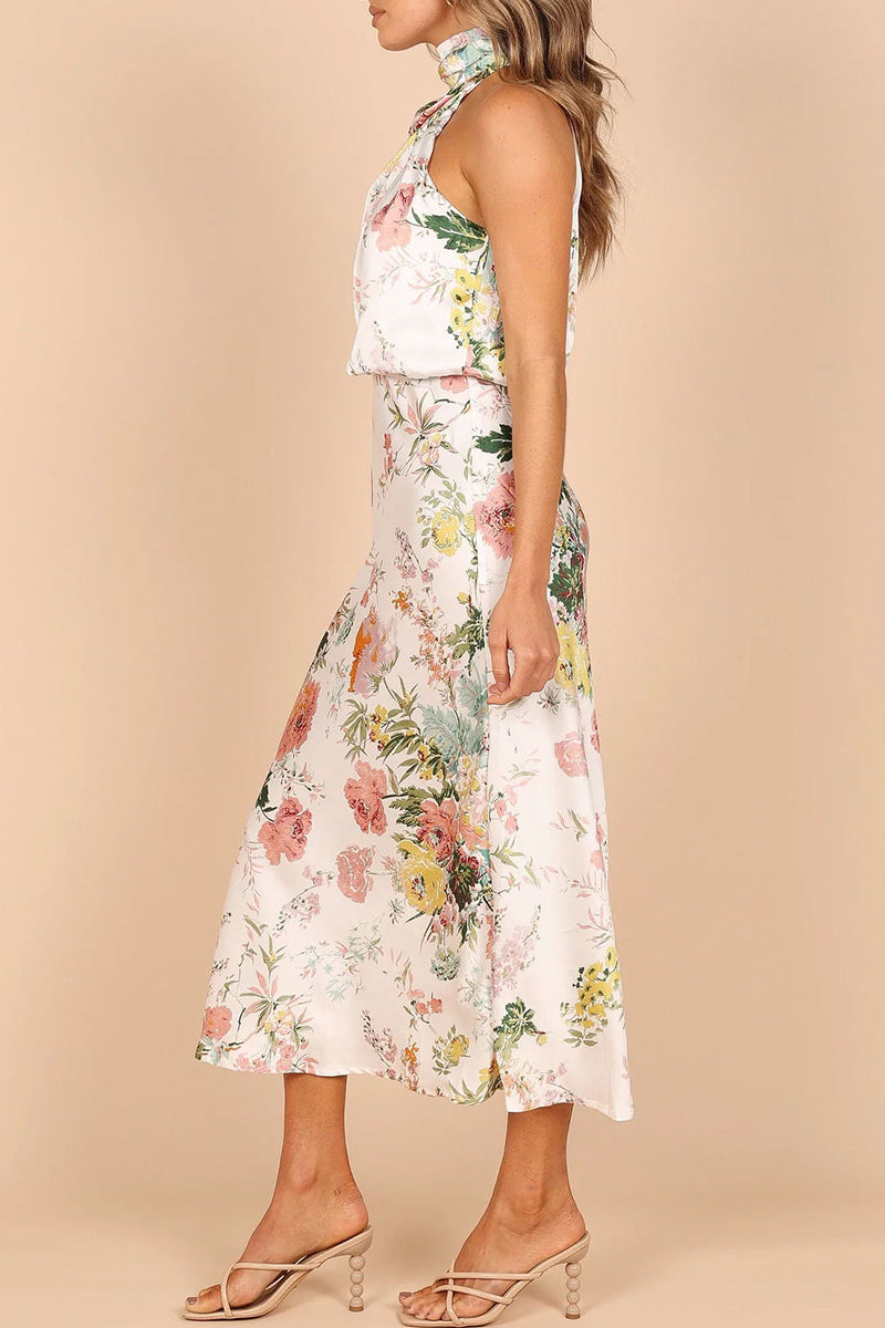 Stilla | Berømtheder Elegant Blomster Patchwork Halter A-linje Kjoler