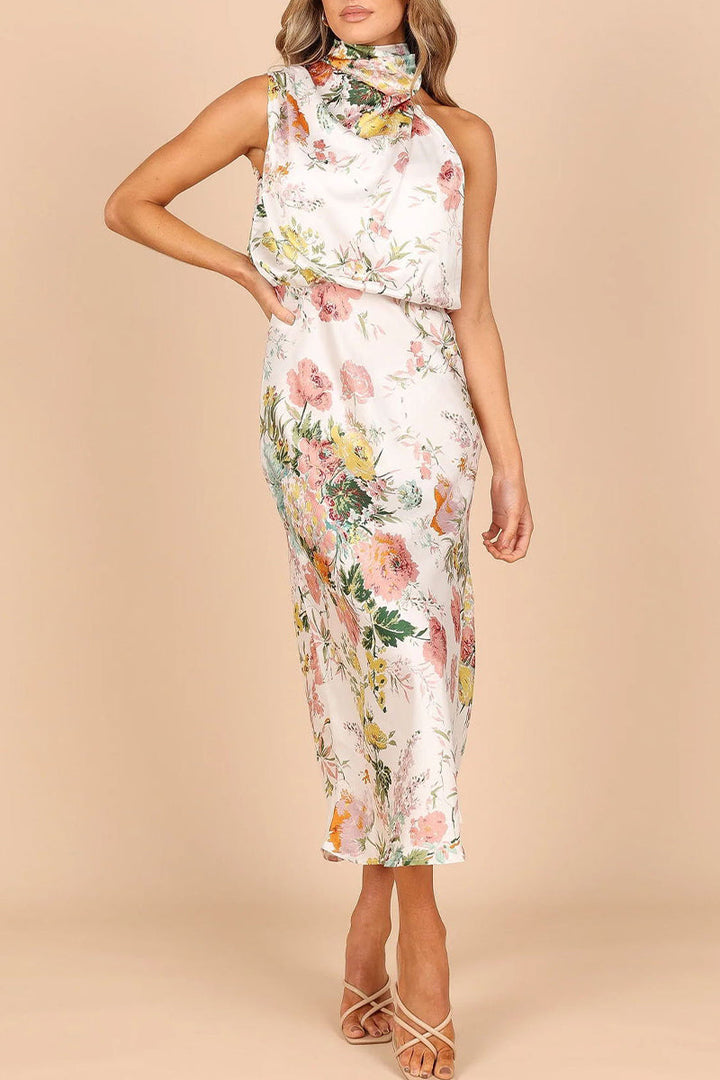 Stilla | Berømtheder Elegant Blomster Patchwork Halter A-linje Kjoler