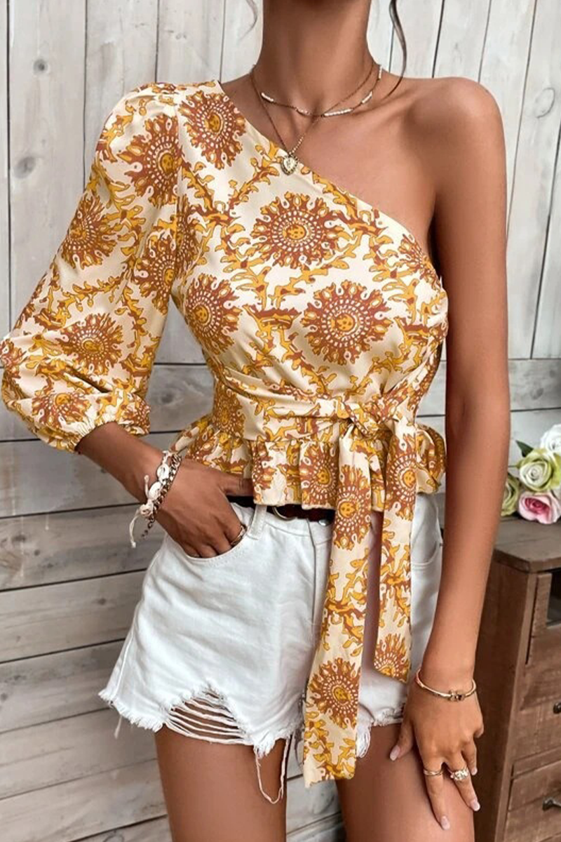 Stilla | Elegant Ferie Ikke Positionering Trykt Patchwork Skrå Krave Toppe