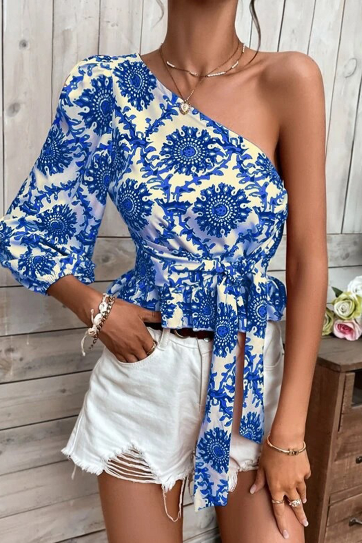 Stilla | Elegant Ferie Ikke Positionering Trykt Patchwork Skrå Krave Toppe