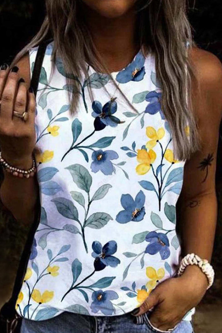 Stilla | Afslappet Ferie Floral Patchwork O Hals Toppe