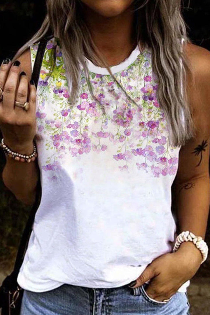 Stilla | Afslappet Ferie Floral Patchwork O Hals Toppe