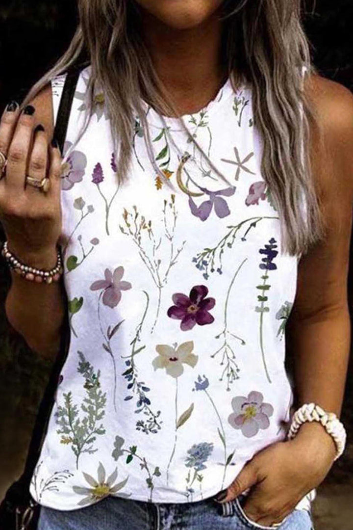 Stilla | Afslappet Ferie Floral Patchwork O Hals Toppe
