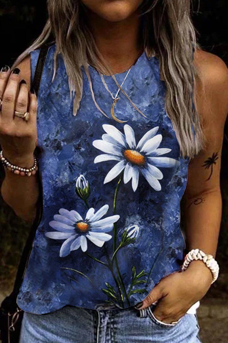 Stilla | Afslappet Ferie Floral Patchwork O Hals Toppe