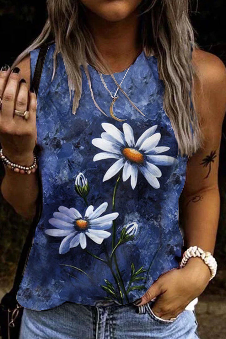 Stilla | Afslappet Ferie Floral Patchwork O Hals Toppe