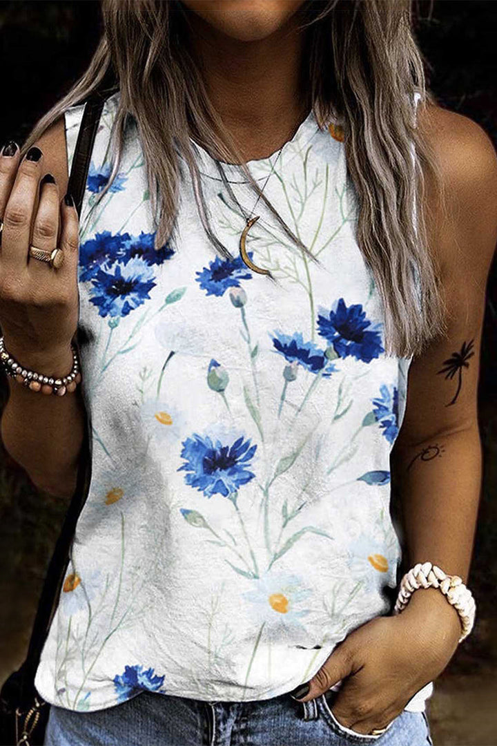 Stilla | Afslappet Ferie Floral Patchwork O Hals Toppe
