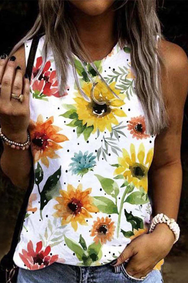 Stilla | Afslappet Ferie Floral Patchwork O Hals Toppe