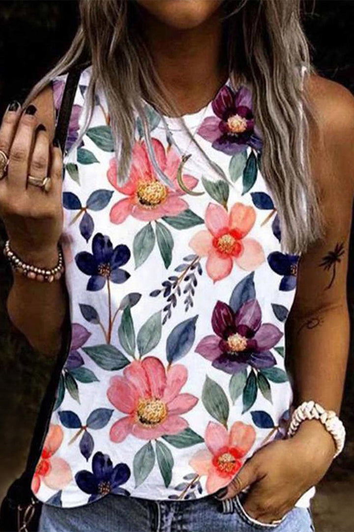 Stilla | Afslappet Ferie Floral Patchwork O Hals Toppe