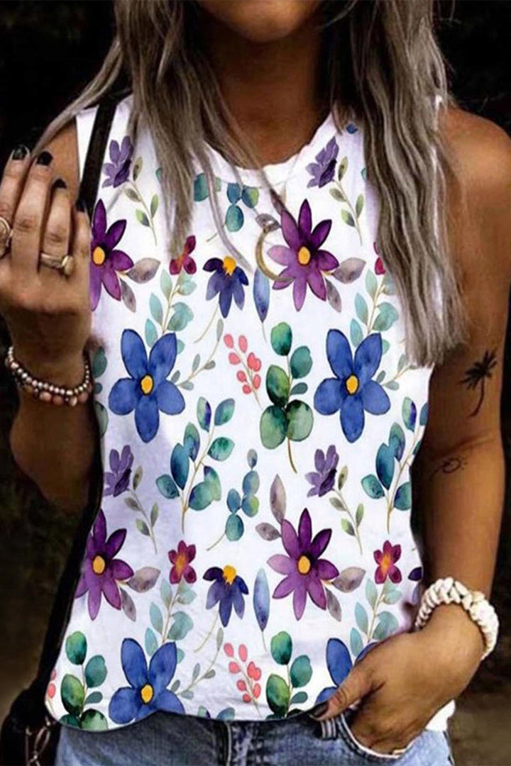 Stilla | Afslappet Ferie Floral Patchwork O Hals Toppe