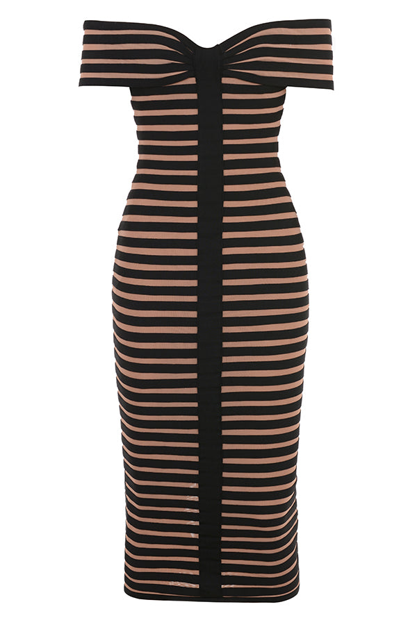 Stilla | Stribet Midi Bandage Kjole