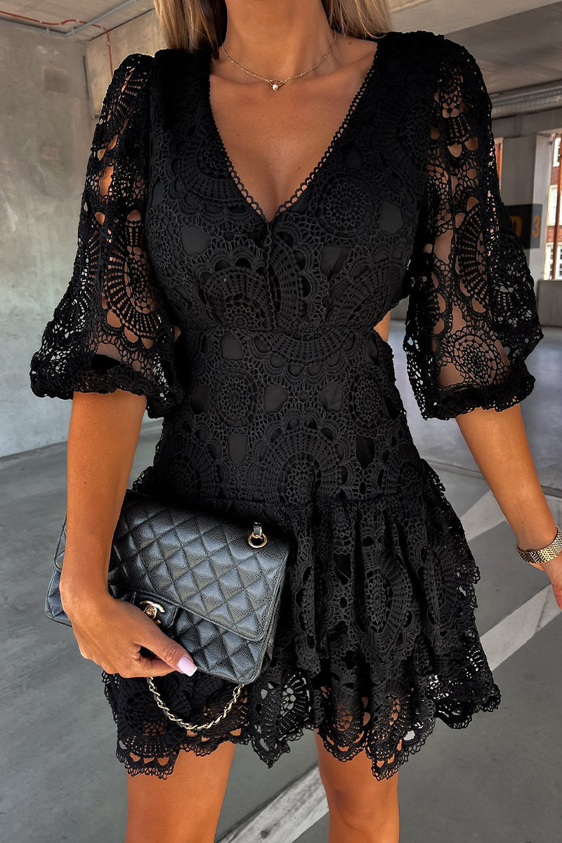 Stilla | Elegant Solid Udsnit V-hals Talje Nederdel Kjoler